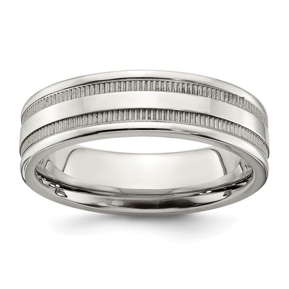 Primal Steel Stainless Steel 6mm Grooved and Beaded Band