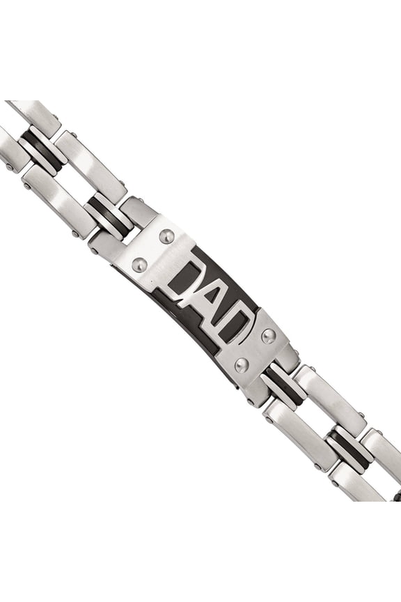 Primal Steel Stainless Steel 9in Brushed and Black IP Plated DAD Bracelet