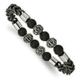 thumbnail image 1 of Primal Steel Stainless Steel Antiqued and Polished Black IP-plated Chain Lava Stone Stretch Bracelet, 1 of 8
