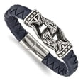 thumbnail image 1 of Primal Steel Stainless Steel Antiqued and Polished Blue Leather 8.75 Inch Bracelet, 1 of 7