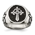 thumbnail image 1 of Primal Steel Stainless Steel Antiqued and Polished Fleur de Lis Cross Ring, 1 of 11