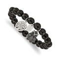thumbnail image 1 of Primal Steel Stainless Steel Antiqued and Polished Owl Black Jade Stretch Bracelet, 1 of 6