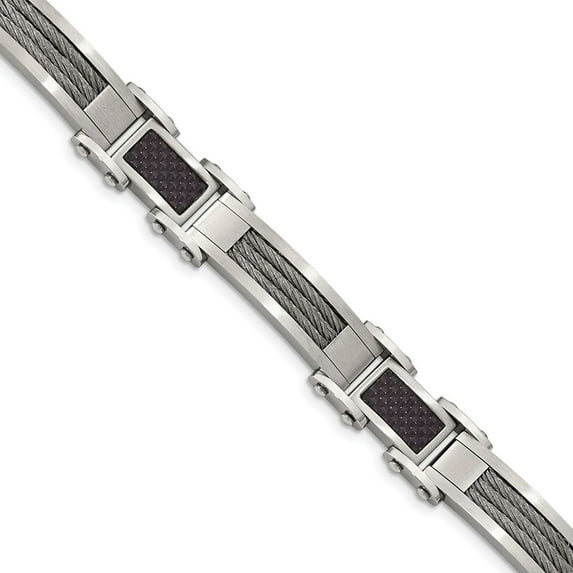 Primal Steel Stainless Steel Black Carbon Fiber Inlay 9 Inch Bracelet