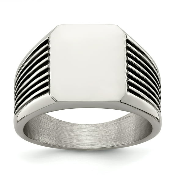 Primal Steel Stainless Steel Black Enamel Signet Ring