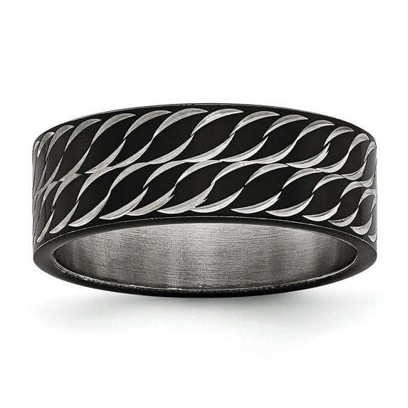 8mm Stainless Steel Polished Black Ip Sparkle Cut Ring Size 12 - Ring for Women