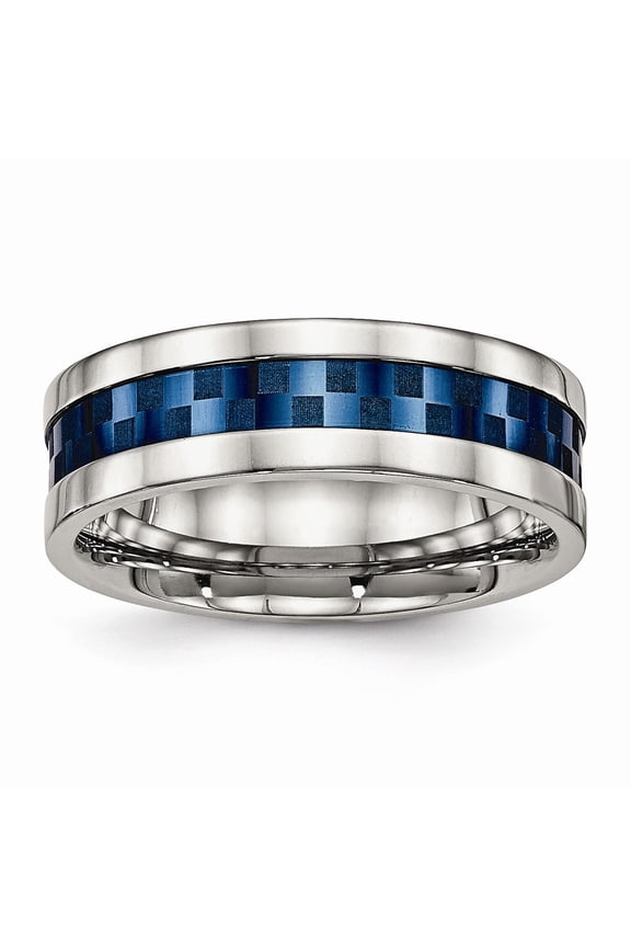 Stainless Steel Blue IP-plated Checkered Design 7mm Band