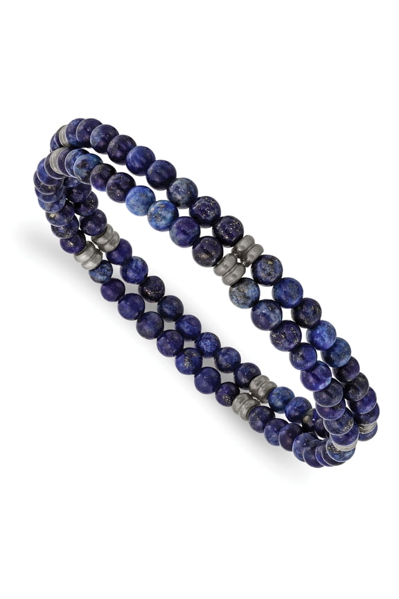 Stainless Steel Brushed Antique Bronze-plated Lapis Stretch Bracelet