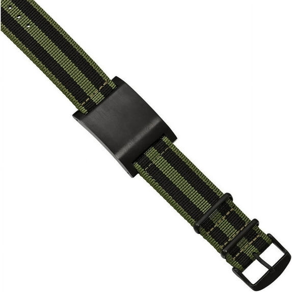 Primal Steel Stainless Steel Brushed Black IP Green Fabric Adj. ID Bracelet