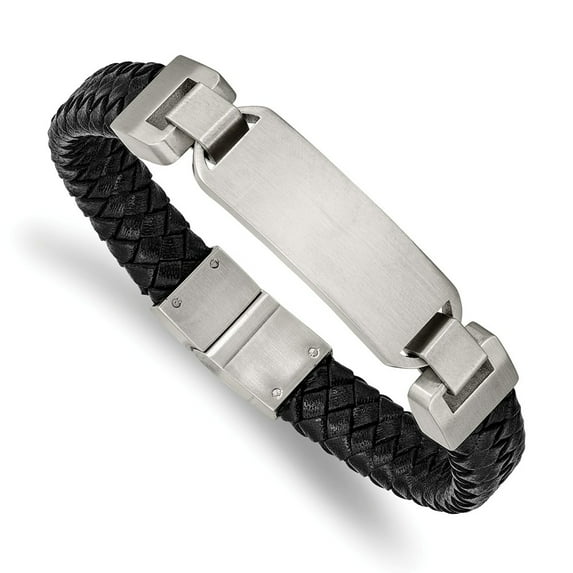 Primal Steel Stainless Steel Brushed Black Leather 8.5 Inch ID Bracelet