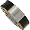 thumbnail image 1 of Primal Steel Stainless Steel Brushed Black Leather 8.5in ID Bracelet, 1 of 7