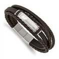 thumbnail image 1 of Primal Steel Stainless Steel Brushed Brown PU Leather and Rubber with 0.5 Inch Extension 8 Inch Bracelet, 1 of 7