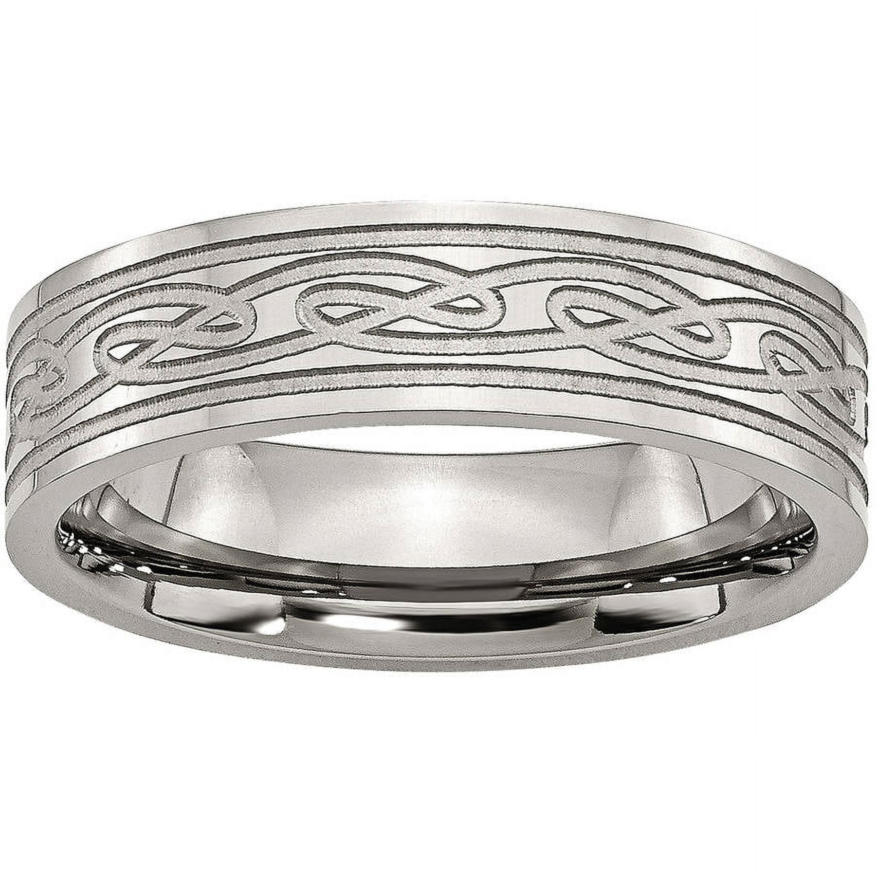 Primal Steel Stainless Steel Brushed Celtic Laser Etched 6mm Flat Band