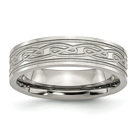 Primal Steel Stainless Steel Brushed Celtic Laser Etched 6mm Flat Band