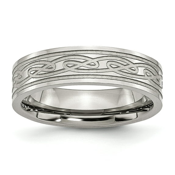 Primal Steel Stainless Steel Brushed Celtic Laser Etched 6mm Flat Band