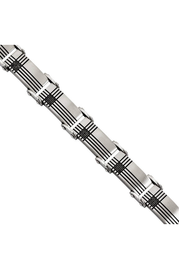 Primal Steel Stainless Steel Brushed and Black-IP Black Diamonds 8.5in Bracelet