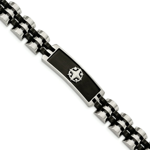 Primal Steel Stainless Steel Brushed and Polished Black IP-plated 8.25 Inch ID Bracelet