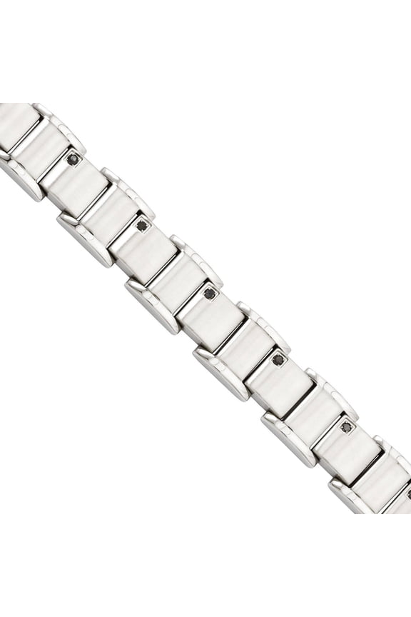 Primal Steel Stainless Steel Brushed and with Black Diamonds 8.5in Bracelet