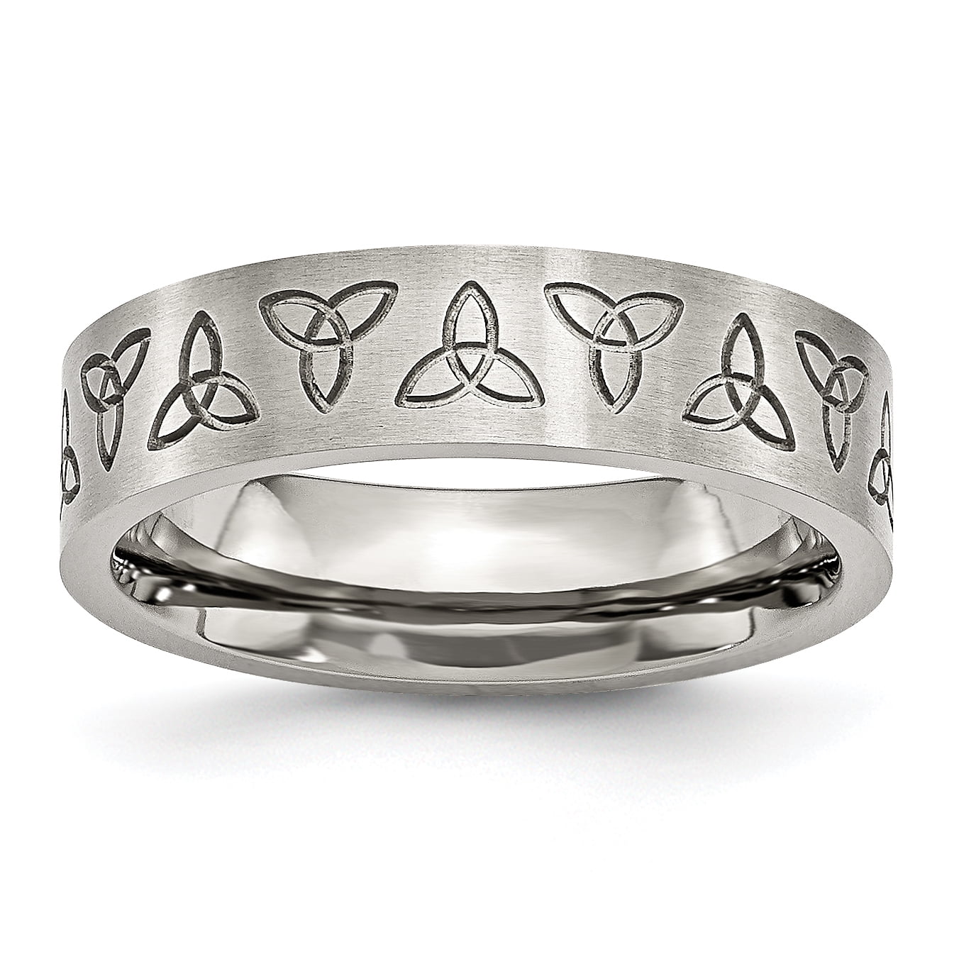Primal Steel Stainless Steel Brushed with Engraved Trinity Symbol 6mm Band