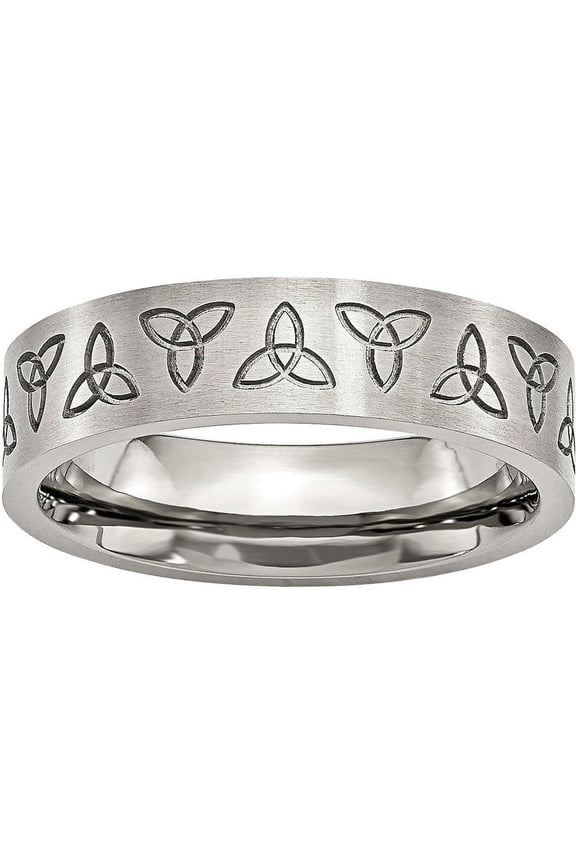 Primal Steel Stainless Steel Brushed with Engraved Trinity Symbol 6mm Band