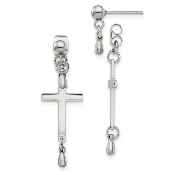 Primal Steel Stainless Steel Cross Dangle Front and Back Post Earrings