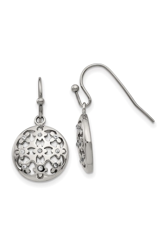 Stainless Steel Cubic Zirconia Circle Shepherd Hook Earrings
