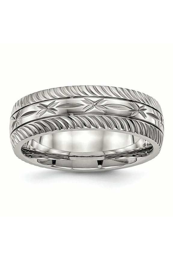 Stainless Steel Diamond-cut 7mm Ring