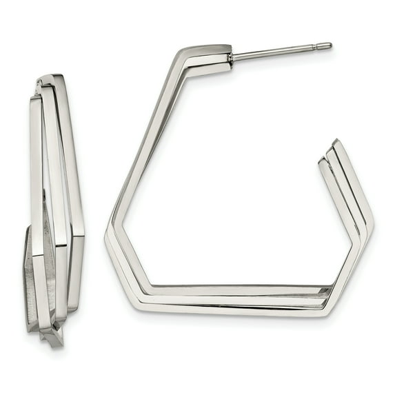Primal Steel Stainless Steel Geometric Post J Hoop Earrings
