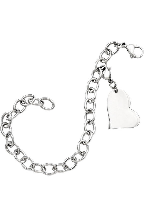 Primal Steel Stainless Steel Link with Heart Lobster Clasp Charm 8 inch Bracelet