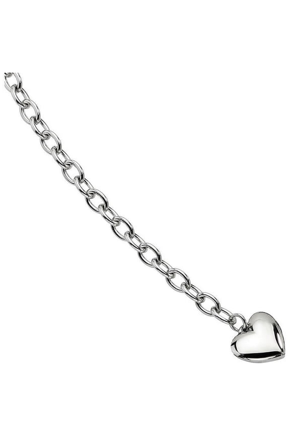 Primal Steel Stainless Steel Open Link with Heart Dangle 8.5 inch Bracelet