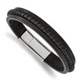 thumbnail image 1 of Primal Steel Stainless Steel Polished Black Leather 8.25 Inch Bracelet, 1 of 7
