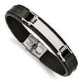 thumbnail image 1 of Primal Steel Stainless Steel Polished Black Leather 8.25 Inch ID Bracelet, 1 of 6