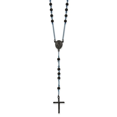 Primal Steel Stainless Steel Polished Black and Blue IP-plated 30-inch Curb Chain Rosary