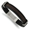 thumbnail image 1 of Primal Steel Stainless Steel Polished Black and Brown Braided Leather with .5 Inch Extension Bracelet, 1 of 7