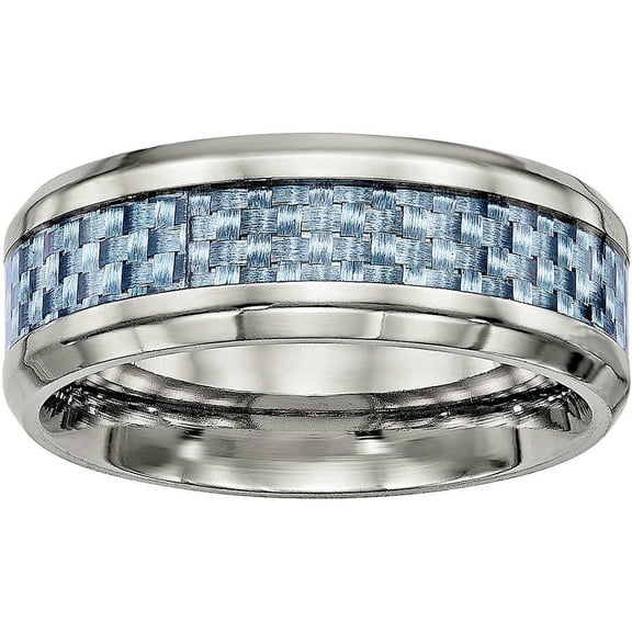 Primal Steel Stainless Steel Polished Blue Carbon Fiber Inlay Ring