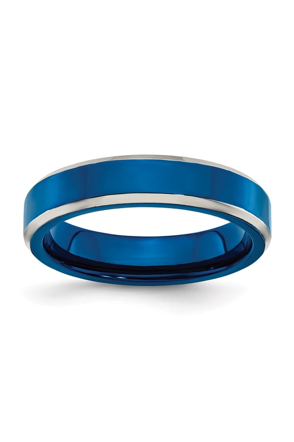 Stainless Steel Polished Blue IP-plated 5.00mm Band