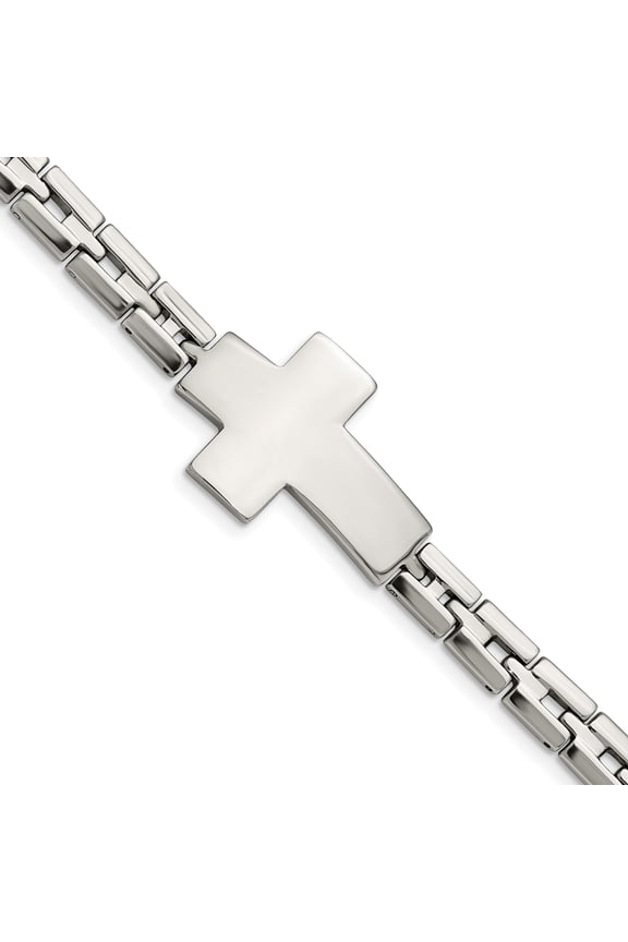 Stainless Steel Polished Cross 8 Inch Link Bracelet