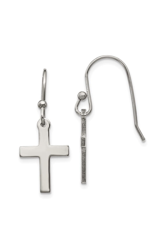 Stainless Steel Polished Cross Dangle Shepherd Hook Earrings