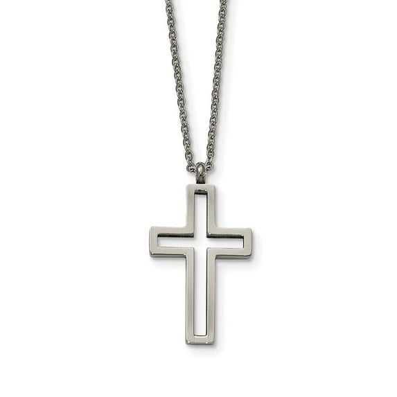 Primal Steel Stainless Steel Polished Cut-out Cross Necklace