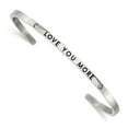 thumbnail image 1 of Primal Steel Stainless Steel Polished Enamel and Crystal LOVE YOU MORE 3mm Cuff Bangle, 1 of 5