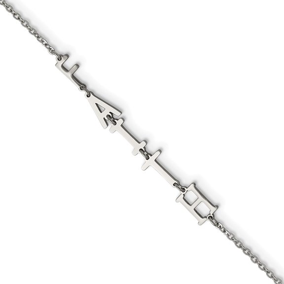 Primal Steel Stainless Steel Polished FAITH with 1 Inch Extension 6.5 Inch Bracelet