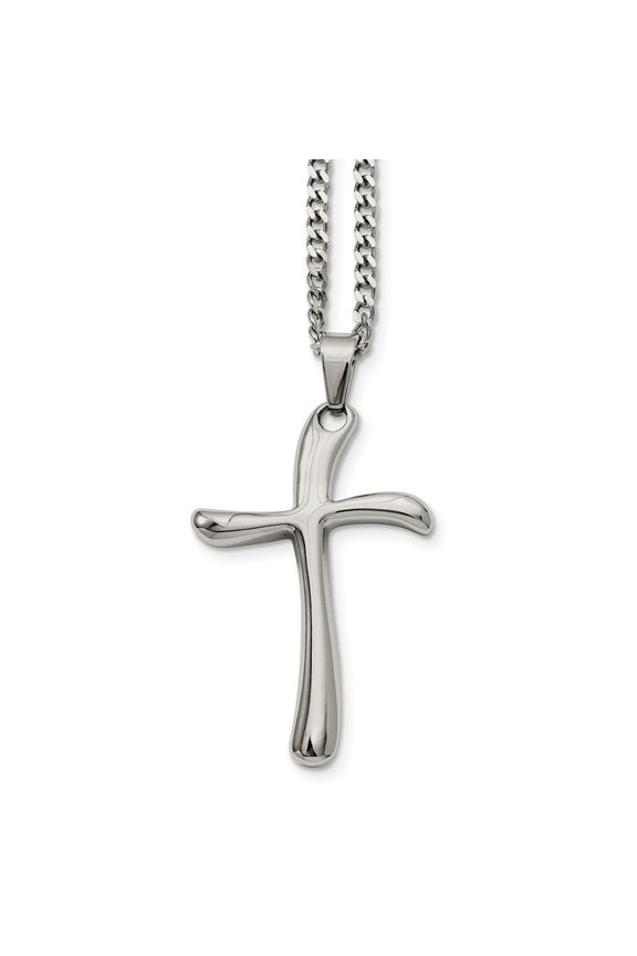 Stainless Steel Polished Fancy Cross Necklace