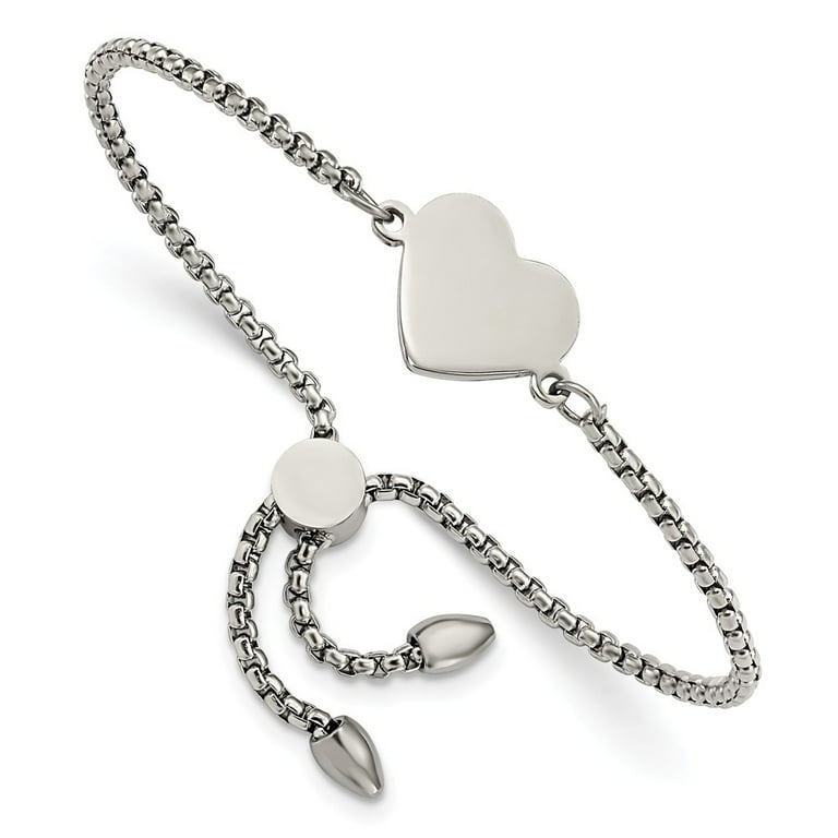 Stainless Steel Polished Heart Adjustable Bracelet Stainless Steel Polished Heart Adjustable Bracelet