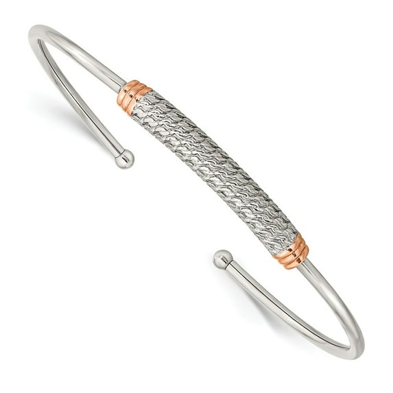 Primal Steel Stainless Steel Polished Rose IP-plated Flexible Cuff Bangle