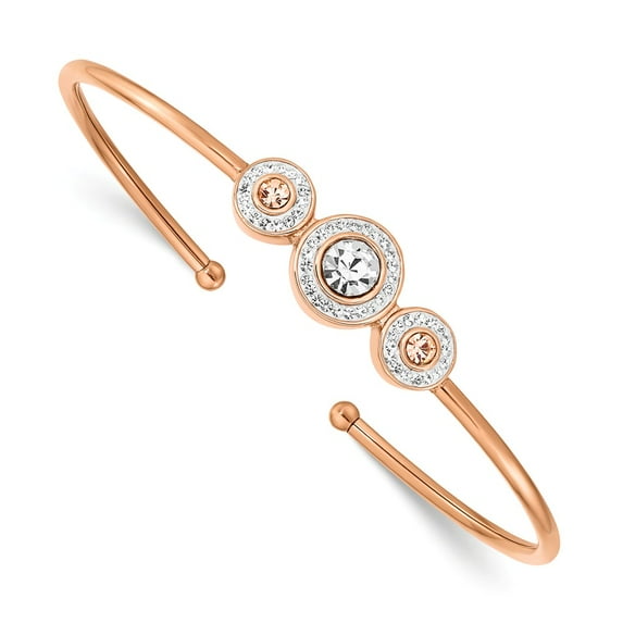 Primal Steel Stainless Steel Polished Rose IP-plated with Preciosa Crystal Flexible Bangle