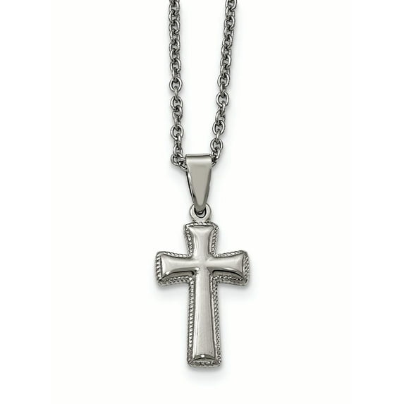 Primal Steel Stainless Steel Polished Small Cushion Cross Necklace