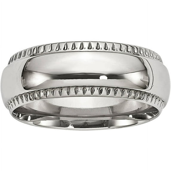 Primal Steel Stainless Steel Polished Textured Edged Ring