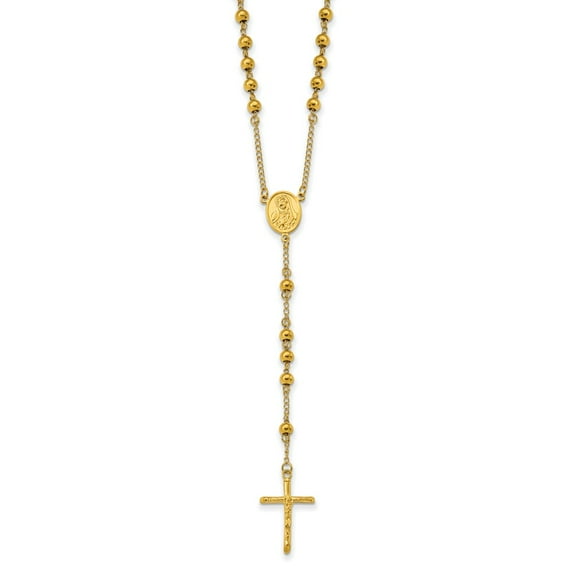 Primal Steel Stainless Steel Polished Yellow IP-plated 30-inch Rosary