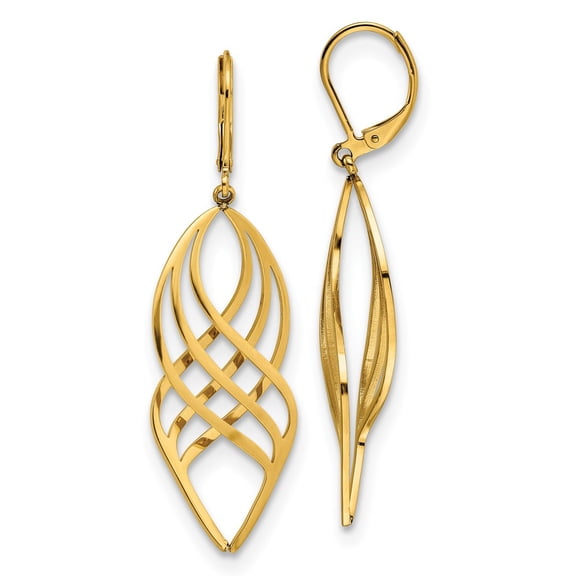 Primal Steel Stainless Steel Polished Yellow IP-plated Leverback Dangle Earrings