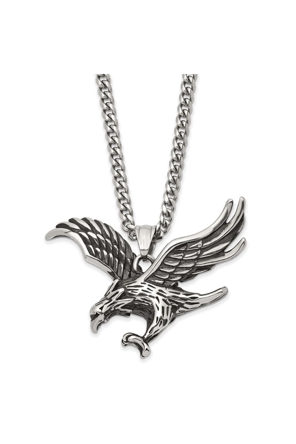 Stainless Steel Polished and Antiqued Eagle 24-inch Necklace