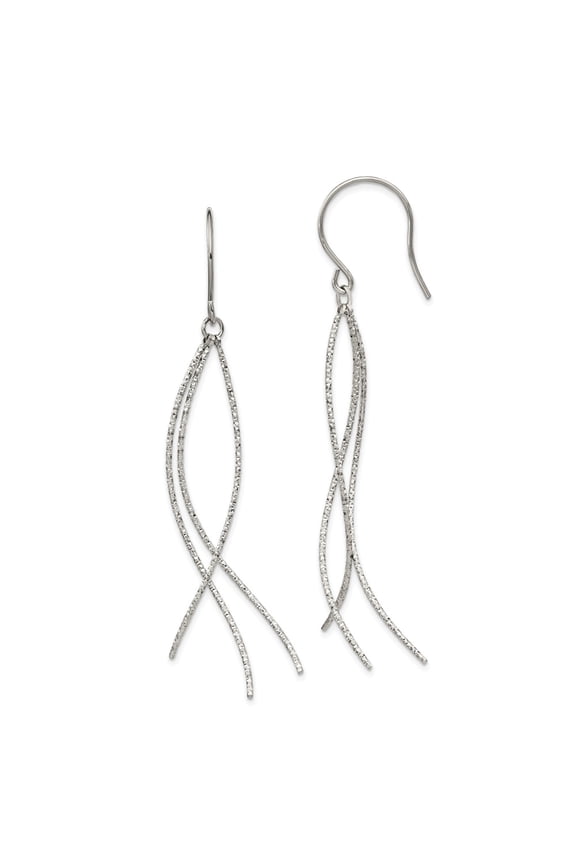 Stainless Steel Polished and Textured Dangle Shepherd Hook Earrings